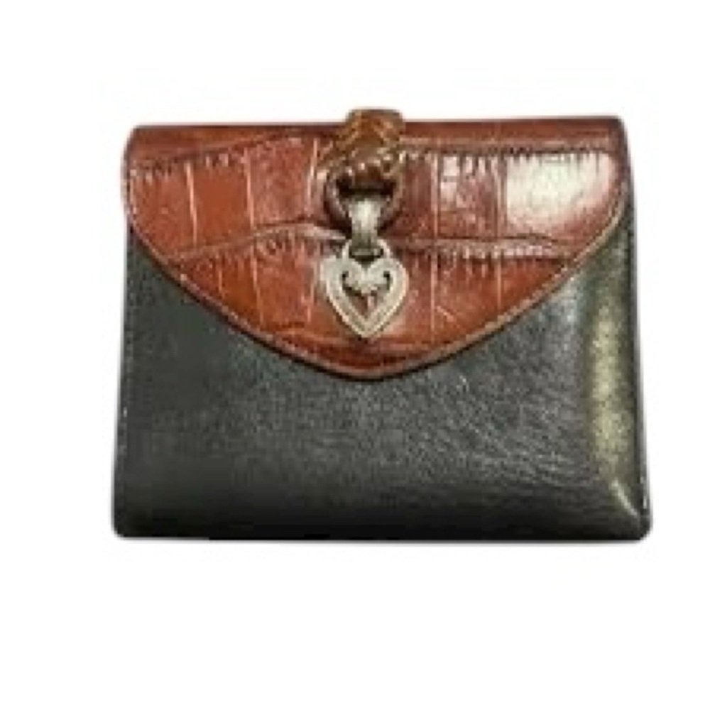 Brighton Black Leather Trifold Wallet with Heart Detail